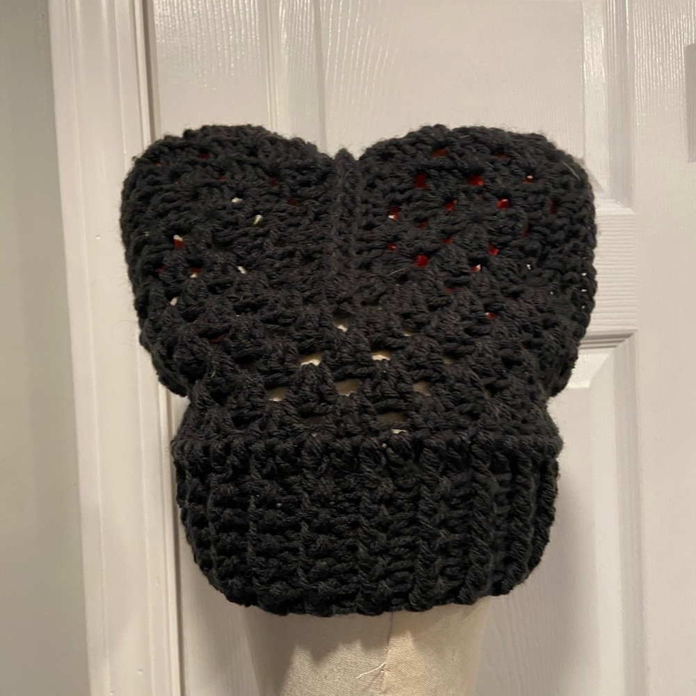 Handmade Crochet Cat Animal Ear Beanie Hat Cozy Ribbed Brim Stretch Winter Hat - Picture 3 of 8